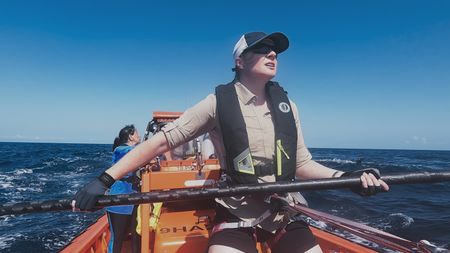 Mithriel Mackay and Kerri Seger plan to tag the mother humpback and her calf in an effort to understand how she will protect her offspring in the deep open waters. (National Geographic)