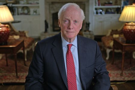 Frank Keating is pictured in close-up portrait during the production of National Geographic's Oklahoma City Bombing: One Day In America. Keating was Governor of Oklahoma in 1995 and oversaw the state’s response to the Oklahoma City bombing. On April 19, 1995, America experienced the deadliest domestic terror attack in its history. Thirty years later, this series tells the story of that day told only by those who lived through it – the people of Oklahoma. (National Geographic/Brandon Widener)