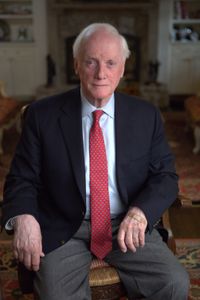 Frank Keating is pictured in close-up portrait during the production of National Geographic's Oklahoma City Bombing: One Day In America. Keating was Governor of Oklahoma in 1995 and oversaw the state’s response to the Oklahoma City bombing. On April 19, 1995, America experienced the deadliest domestic terror attack in its history. Thirty years later, this series tells the story of that day told only by those who lived through it – the people of Oklahoma. (National Geographic/Brandon Widener)