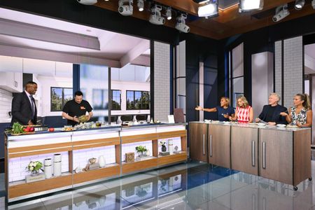 MICHAEL STRAHAN, ROCCO DISPIRITO, ROBIN ROBERTS, LARA SPENCER, SAM CHAMPION, GINGER ZEE