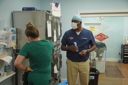 Dr. Ferguson and vet tech Jordan pause to review what's next in their schedule. (National Geographic for Disney/Sean Grevencamp)