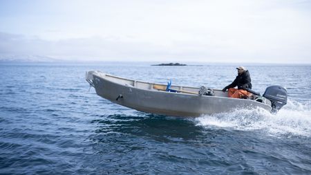 Marvin Agnot heading out to open water to set crab pots. (National Geographic/Ashton Hurlburt)