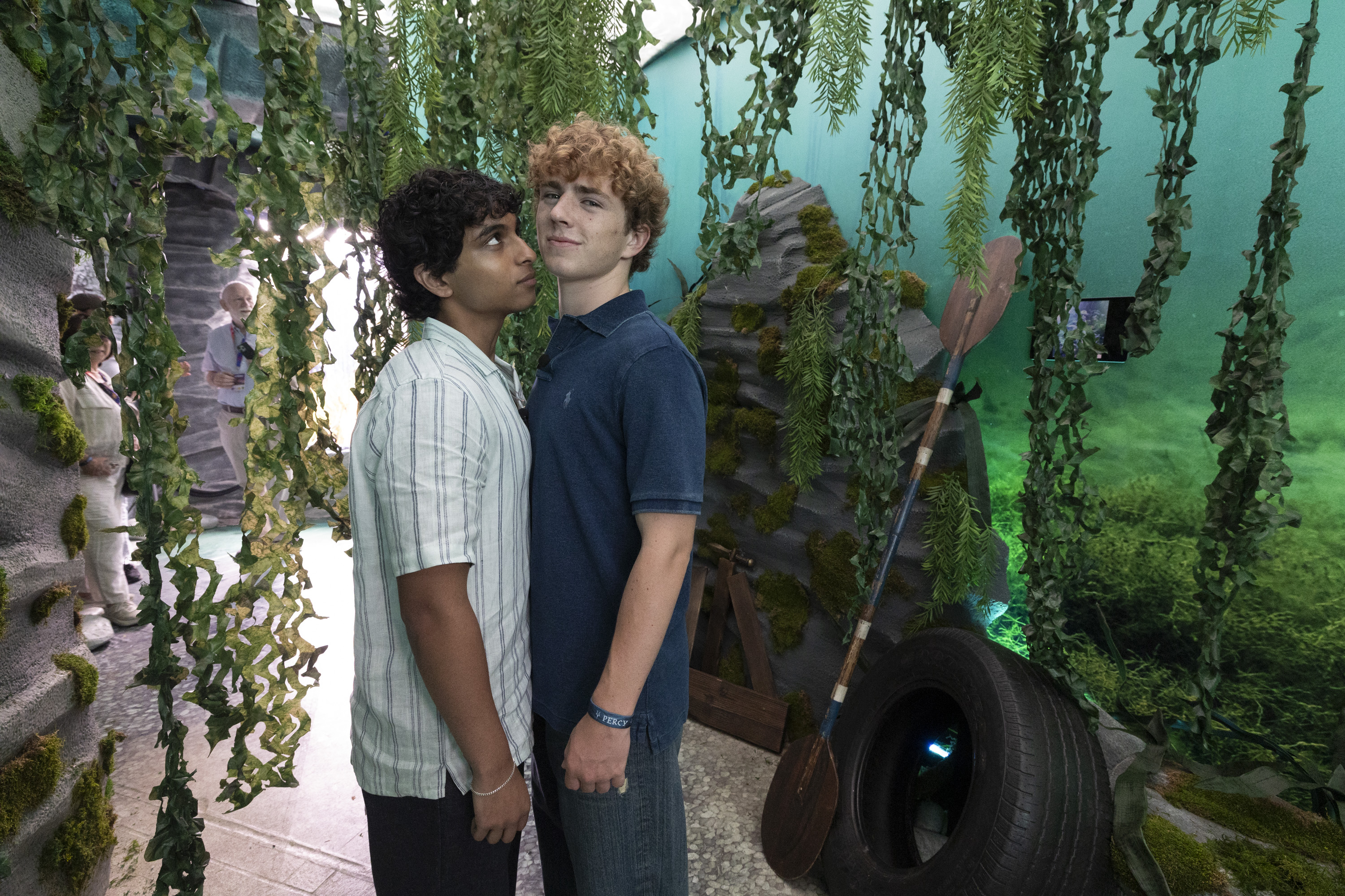 Aryan Simhadri and Walker Scobell at Percy Jackson and the Olympians Comic-Con 2026 photo call