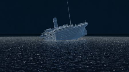 A CGI illustration of the stern of the Titanic as it sinks. (National Geographic)
