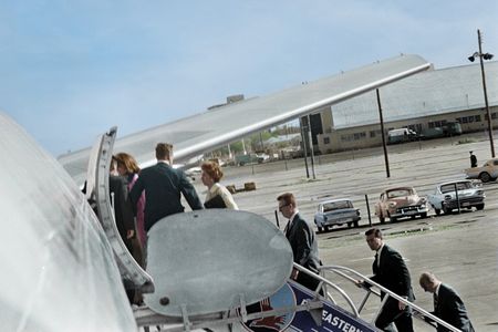 This colorized archival image shows first lady Jacqueline Kennedy boarding Air Force One after President John F. Kennedy's casket was carried onto it at Love Field, Dallas, Nov. 22, 1963. (Cecil Stoughton/White House Photographs/John F. Kennedy Presidential Library and Museum, Boston)