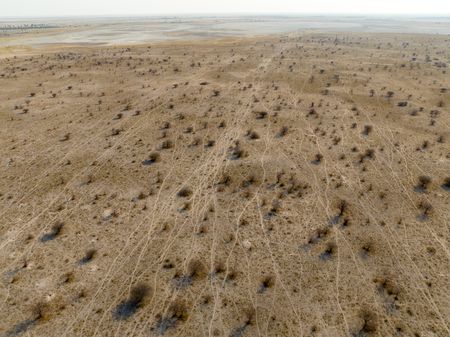 An aerial view of Makgadikgadi salt pans. (National Geographic/Mike Holding)