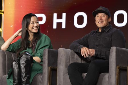 2024 TCA WINTER PRESS TOUR - Chai Vasarhelyi and Jimmy Chin from the “Photographer” panel at the National Geographic presentation during the 2024 TCA Winter Press Tour at the Langham Huntington on February 8, 2024 in Pasadena, California. (National Geographic/PictureGroup)