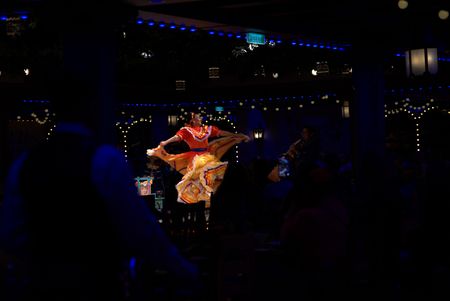 Brenda dances traditional ballet folklorico in Plaza de Coco, the new entertainment restaurant on the Disney Treasure.  (credit: National Geographic/Matt Perez)