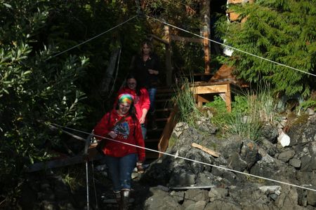 Veronica Arrants, Breanna Miethe and Sarah McDonald go berry-picking. (National Geographic/Wayne Moss)