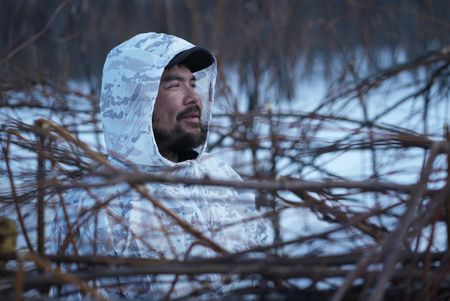 Tig Strassburg hunts ducks and geese during the migratory spring hunting season with his partner, Louise Moses. (National Geographic/Pat Henderson)
