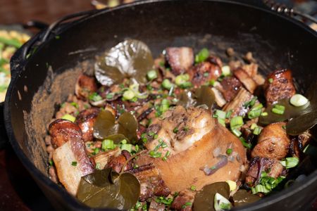 NC - Gordon Ramsay's hominy with andouille and smoked ham. (Credit: National Geographic/Justin Mandel)