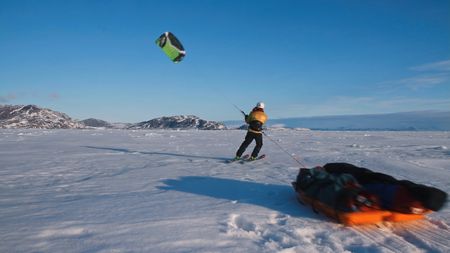 Eric McNair Landry kite skiing in the arctic, on an expedition across the northwest passage.  (Mandatory photo credit: Sarah McNair Landry)
