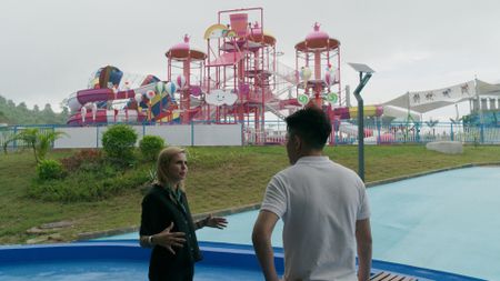 Mariana van Zeller interviews Mr. Hur in Yatai New City. (National Geographic)