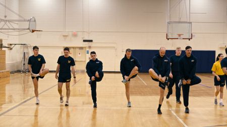 Students take a group physical test in the gym at NAS Meridian. (Credit: National Geographic)