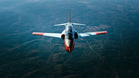 A T-45 Goshawk soars above NAS Meridian. (Credit: National Geographic/Michael Fitzmaurice)