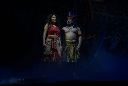 Moana sings with the ancestors during a dress rehearsal of "Disney The Tale of Moana," the new stage production on the Disney Treasure.  (credit: National Geographic/Matt Perez)