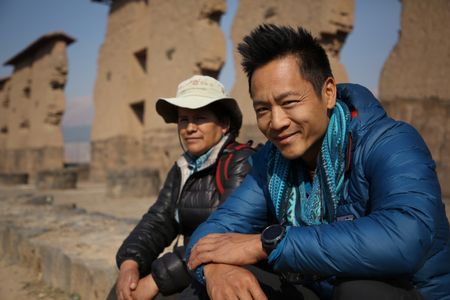 Peru - Amelia Perez Trujillo (L) and Albert Lin at the Temple of Viracocha. (National Geographic)