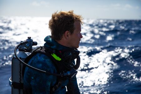 Host, Bertie Gregory, ready to dive.  (credit: National Geographic/Adam Boyle)