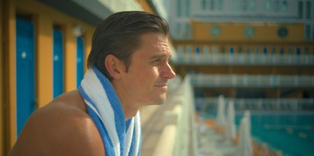 Antoni Porowski goes for a swim at Piscine Molitor. (National Geographic)