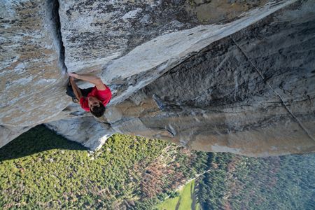 Alex Honnold making the first free solo ascent of El Capitan's Freerider in Yosemite National Park, CA. (National Geographic/Jimmy Chin)