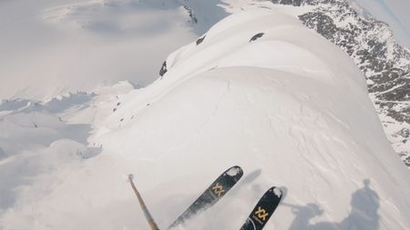 Point of view of Angel Collinson as she skis down a mountain in Alaska.  (mandatory credit:  Teton Gravity Research)
