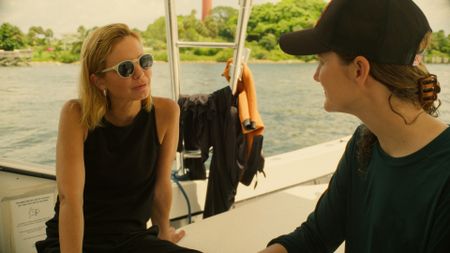 Mariana van Zeller interviews Cathryn on a boat off the coast of Florida. (National Geographic)
