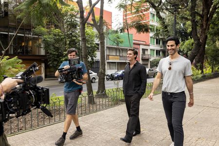Behind-the-scenes as Antoni and Ricardo walk through Mexico City in Best of the World with Antoni Porowski. (National Geographic/Alicia Vera)