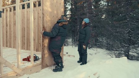 Emilie and Gilbert make great headway on their family cabin by putting up the walls. (Blue Ant Media/Tara Elwood)