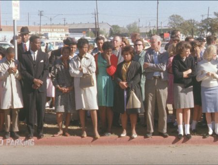 Crowds await news outside Parkland Hospital in Dallas after President John F. Kennedy was shot in Dallas, Nov. 22, 1963. (John F. Kennedy Presidential Library and Museum, Boston)