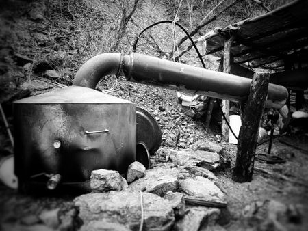 Meth tent heating system barrel. (Nick Quested)
