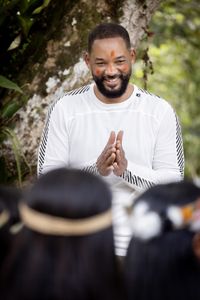 Will Smith meets with the Waorani people in the Ecuadorian rainforest as he works with scientists to get blood and tissue samples from an anaconda. (credit: National Geographic/Kyle Christy)