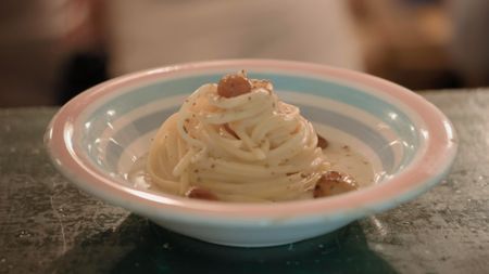 A spaghetti dish, nicely plated, by chef Marteen Dekort at restaurant Dalla Lola in Florence.  (credit: National Geographic)