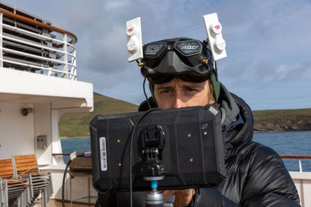 Drone operator Raphael Boudreault-Simard sets up a shot. (National Geographic for Disney/Ruth Davies)