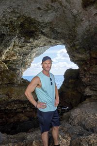 Chris recruits the help of Steph Davis, one of the best free solo climbers in the world, to train for a ëDeep Water Soloingì ñ no ropes, no safety equipment, just Chris climbing the rock face from the sea to the top of the cliff. This training will help prepare him for his final 600-foot climb on a wintery Swiss Alps Dam. (credit: National Geographic/Evan Paterakis)