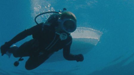 Valerie Taylor underwater in scuba gear in 1968. (photo credit: Ron & Valerie Taylor)