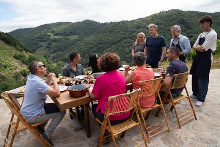 Tilly, Gordon Ramsay, Chef Pepe and Dario address the diners at the final cook. (National Geographic/Justin Mandel)