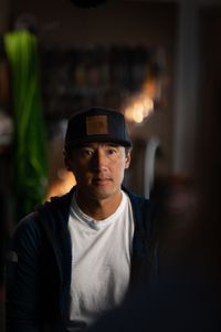 Filmmaker and climber Jimmy Chin  prepares to film his interview in Los Angeles.   (photo credit: National Geographic/Teague Wasserman)