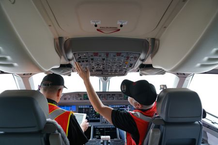 Dale Gofton, Aircraft Maintenance Engineer at Air Canada, and Jeremy Ellis, Aircraft Maintenance Engineer at Air Canada. (Arrow International Media Ltd & Cantina Media)