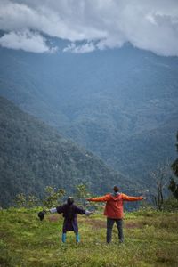 Will Smith, right, screams in the forest with Sanjay.  Sanjay believes nature has a profound effect on our mind, which helps us to overcome any stress that we may be carrying in our body.  (credit: National Geographic/Kyle Christy)