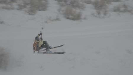 Sarah-McNair Landry Kite Skiing.   (photo credit: National Geographic /Ross McDonnell)