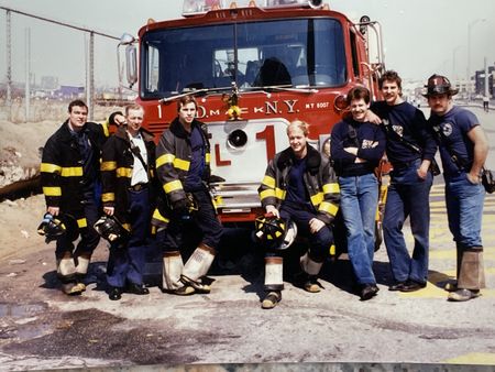 An archive photo of Bill Spade, a firefighter in Rescue 5 who was a first responder on 9/11, with his colleagues. (Photo courtesy Bill Spade)