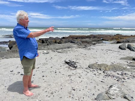 Charles Maxwell on the beach. (National Geographic/Robert Cowling)