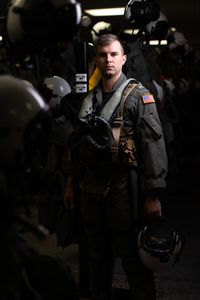 Student LTJG Andrew Seepe smiles in the paraloft on base. (Credit: National Geographic/Freddie Claire)