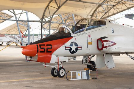 A T-45 sits under its covering. (Credit: National Geographic/Freddie Claire)