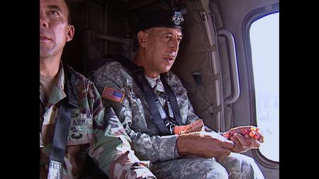 Commander, Joint Task Force Katrina Lt. General Russel Honoré travels via helicopter above New Orleans following Hurricane Katrina in 2005. (CNN)
