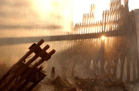 9/11: ONE DAY IN AMERICA - Wreckage from World Trade Center at ground zero on September 11, 2001. (Photo Credit: FEMA)