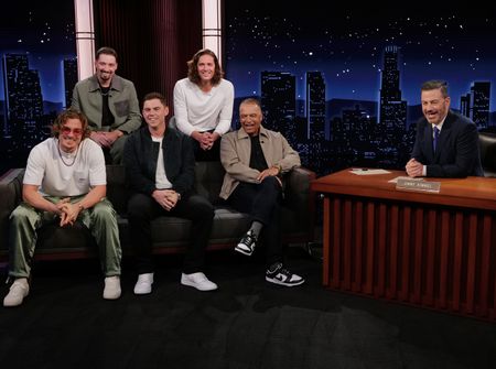 TOP: BLAKE SNELL, TYLER GLASNOWBOTTOM: ENRIQUE HERNÁNDEZ, WILL SMITH, DAVE ROBERTS, JIMMY KIMMEL