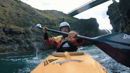 Gerd Serrasolses holds his paddle as he paddles through calm waters.  (mandatory photo credit: Gerd Serrasolses)