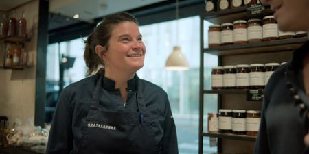 Fromagerie Quatrehomme owner Nathalie chats with Antoni. (National Geographic)