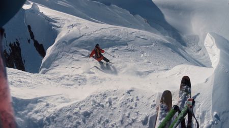 Point of view of Angel Collinson as she skis down a mountain in Alaska.  (mandatory credit:  Teton Gravity Research)